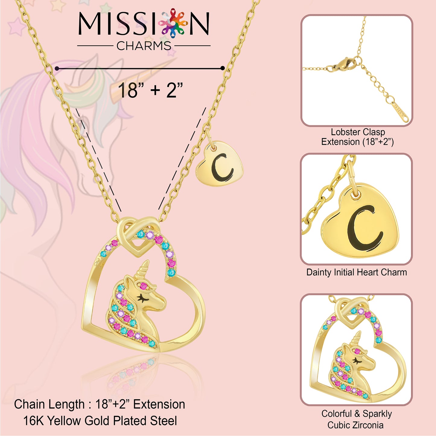 Unicorn Necklace Gift for Girls - 16K Gold & White Gold Plated