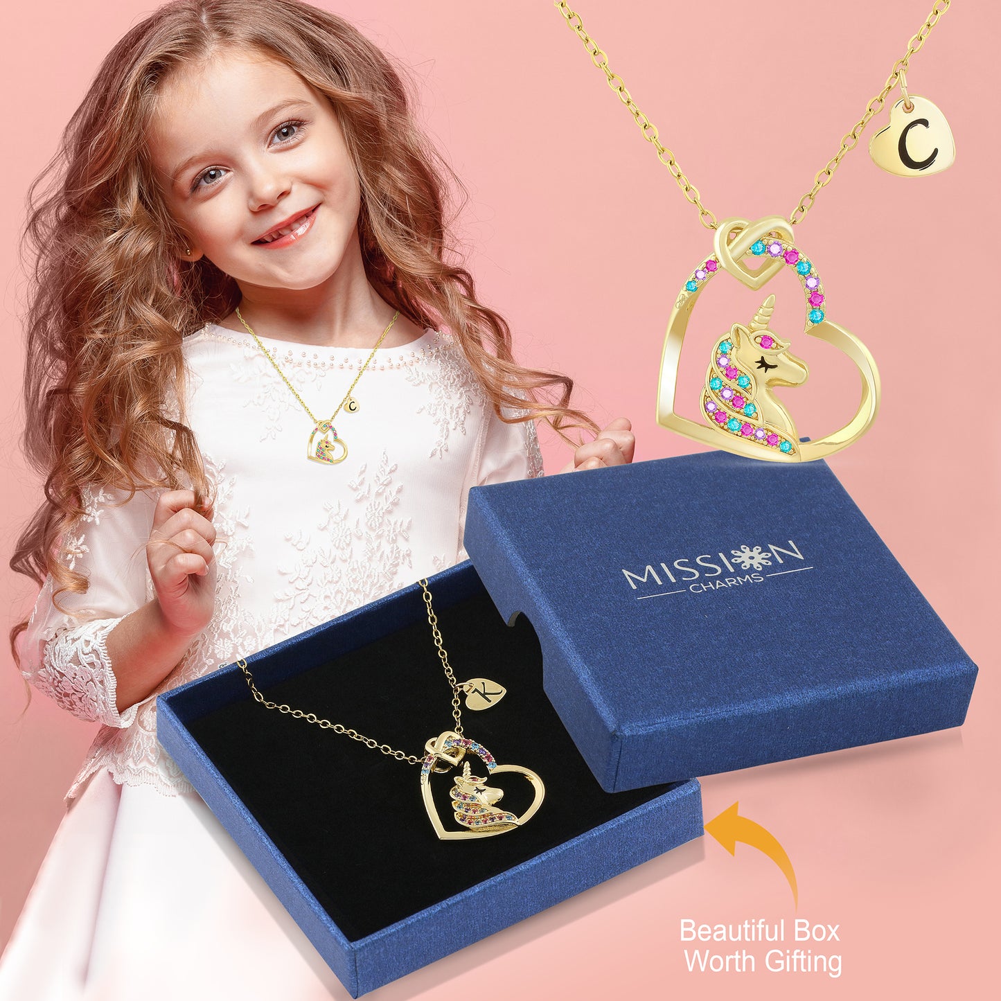Unicorn Necklace Gift for Girls - 16K Gold & White Gold Plated