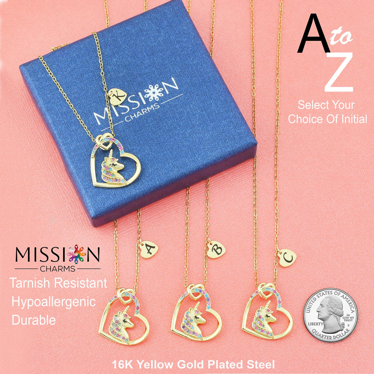 Unicorn Necklace Gift for Girls - 16K Gold & White Gold Plated