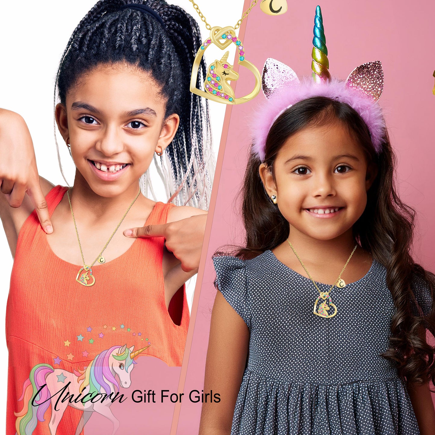 Unicorn Necklace Gift for Girls - 16K Gold & White Gold Plated