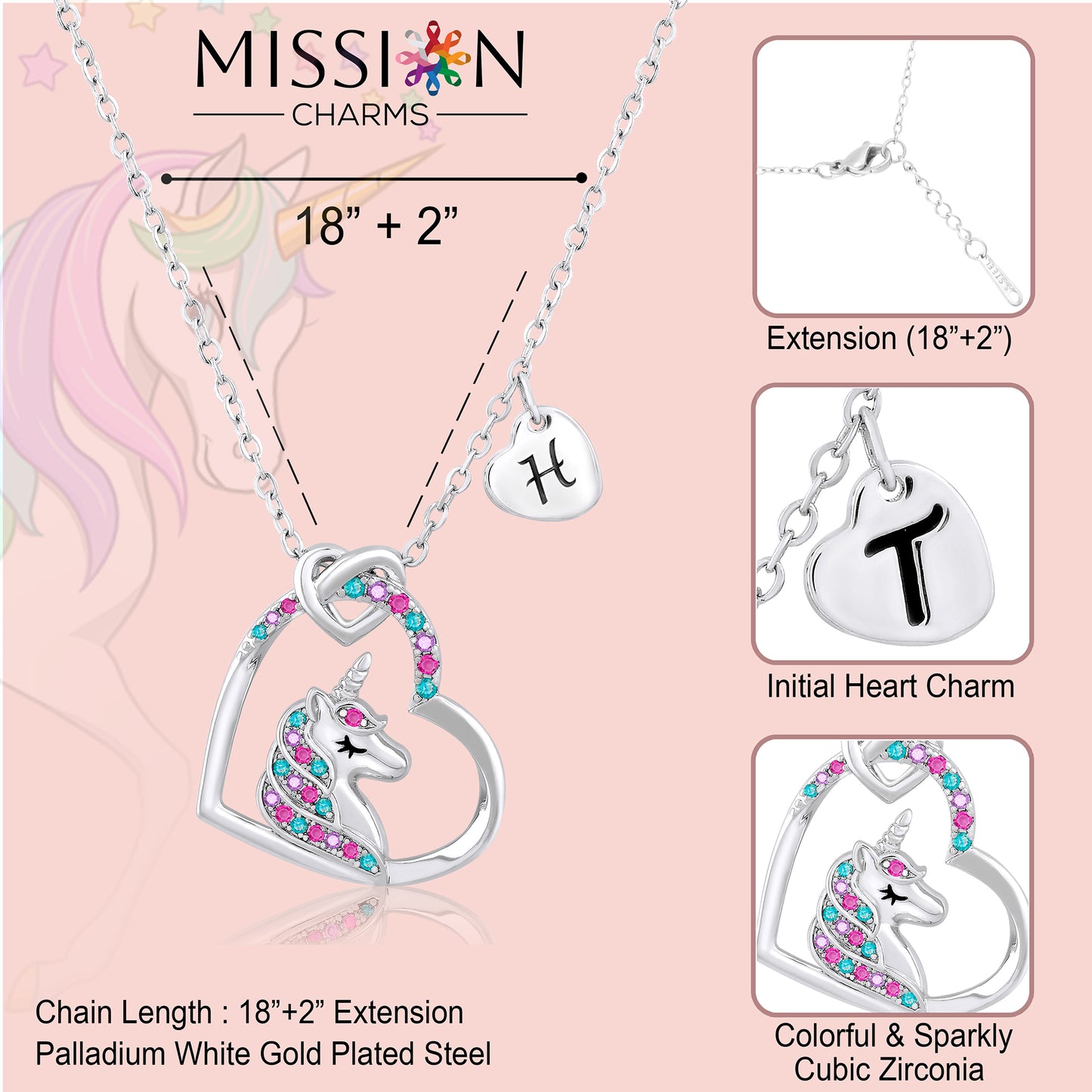 Unicorn Necklace Gift for Girls - 16K Gold & White Gold Plated